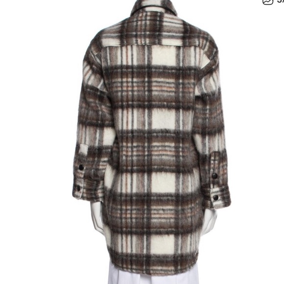 The Kooples Plaid Teddy Jacket in Cream and Brown - Picture 3 of 7